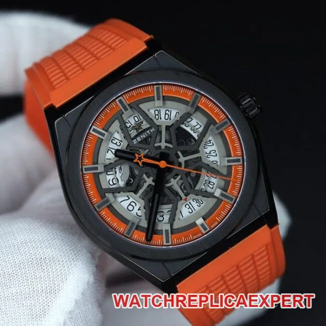 Zenith top-tier watch DEFY men's gray plate hollow mechanical titanium alloy rubber bracelet mechanical watch movement picture