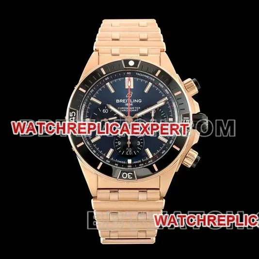 Breitling top collectible watches TF factory mechanical chronograph black disk 44mm rose gold steel strap models back actual photo