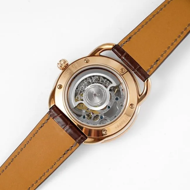 top-tier watch Hermès men's gray plate brown belt retro watch front view