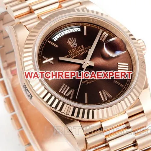 watch Day-DatePPM factory Rolex mechanical brown dial Roman numerals rose goldfront live photo