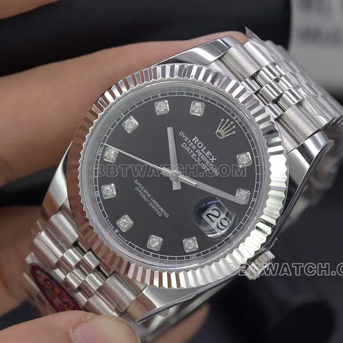 C Factory Rolex Log 41mm top-tier watch black diamond face men's business casual back