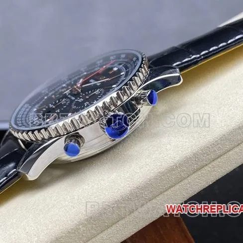 top-tier watch BLS factory aviation chronographBreitlingblack dialleather strap model caseback live photo