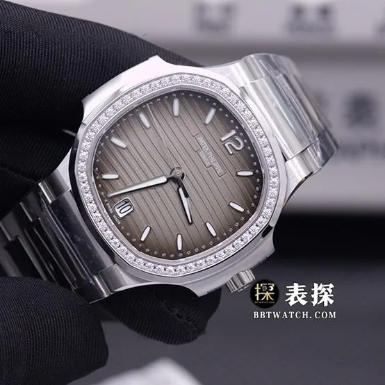 3K Factory Sports Elegant Patek Philippe collectible watches Luminous Gray and Black Diamond Encrusted Steel Strap Model 7118/1200A-011