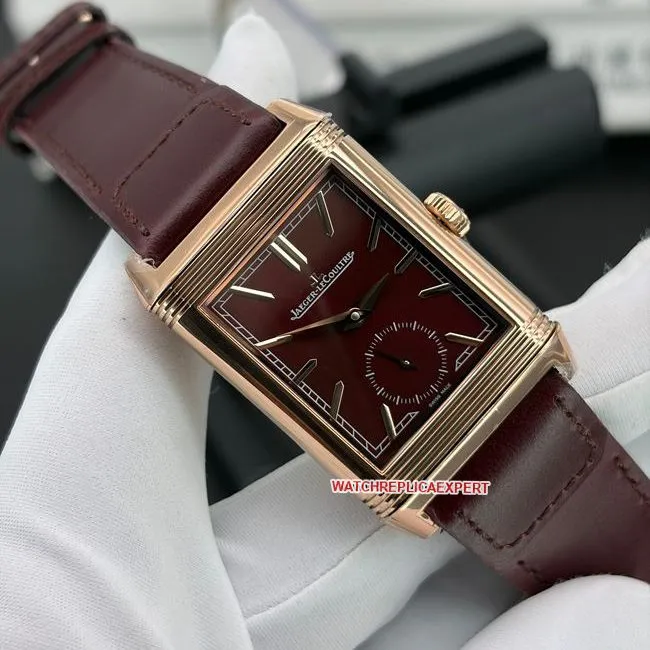 top-tier watch JJF factory Jaeger-LeCoultre flip watch burgundy dial 398256Jfront live photo