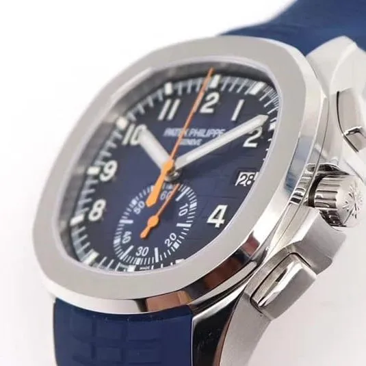 OM Factory Top Grade Patek Philippe Aquanaut Chronograph Watch New 5968A-001 Integrated Movement Watch Blue Front View