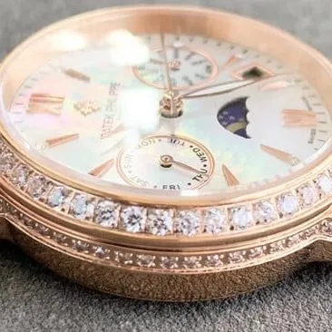 top-tier replicaPatek Philippehigh-quality ladies white dial pink belt fully automatic movementleather strap watch clasp picture