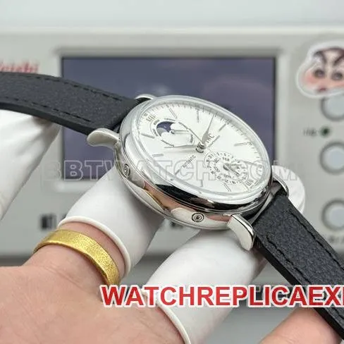 collectible watch Portofino GR factory IWC white dial black leather strap model side live photo