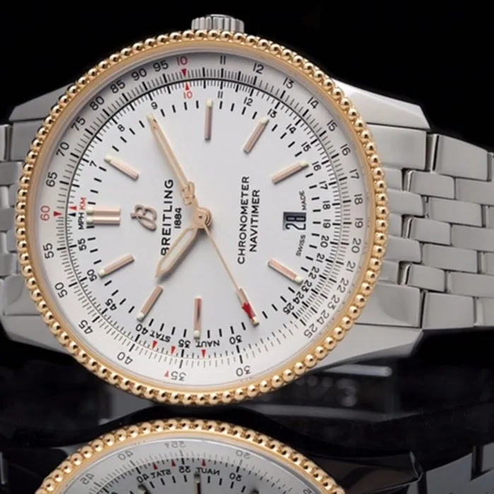 top-tier watch Breitling men's white dial aviation chronograph1 series steel bracelet watch clasp picture