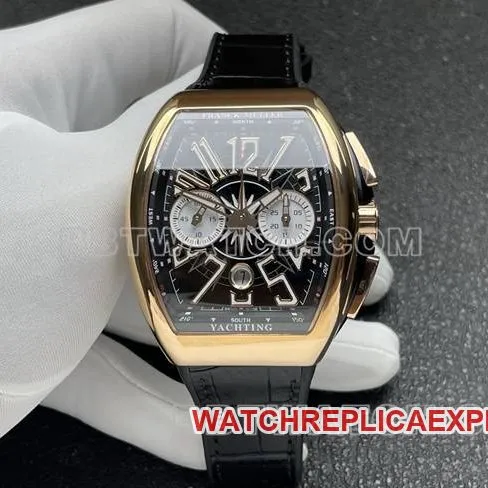 1:1replica watch Frank Muller ABF factory V45black dial gold case leather braceletclasp live photos