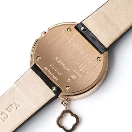 Top-tier Van Cleef & Arpels women's white dial black belt Charms Gold series quartz watch back cover picture