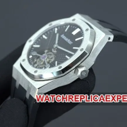R8 factory Audemars Piguettop-tier watch men's black dialrubber strapRoyal Oaktourbillonautomatic movement front view
