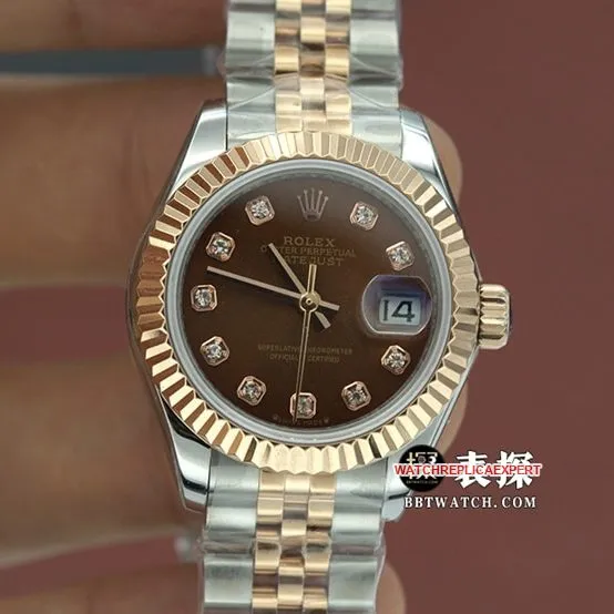 top-tier watch Rolex women's brown plate Oyster Perpetual Datejuststeel bracelet watch clasplive photos