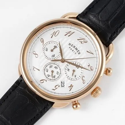 top-tier Hermès men's white dial black belt quartzleather strap watch clasp picture