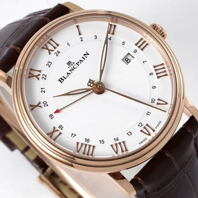 top-tier watch Blancpain men's white dial brown belt classic series leather strap watch bracelet picture