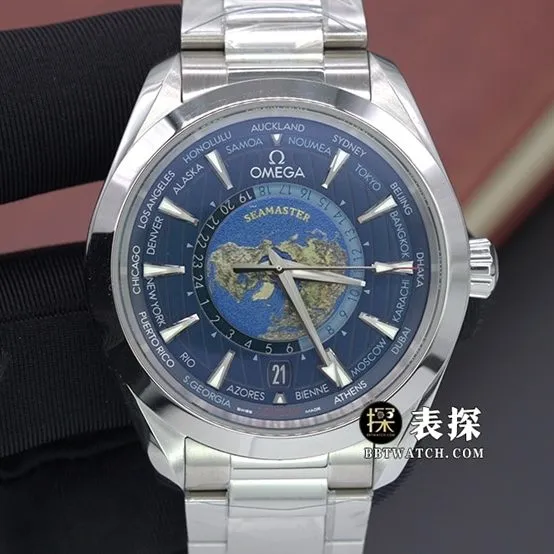 VS FactorySeamasterOmega1:1replica watch blue dial world time steel bracelet model 220.10.43.22.03.001lumelive photos