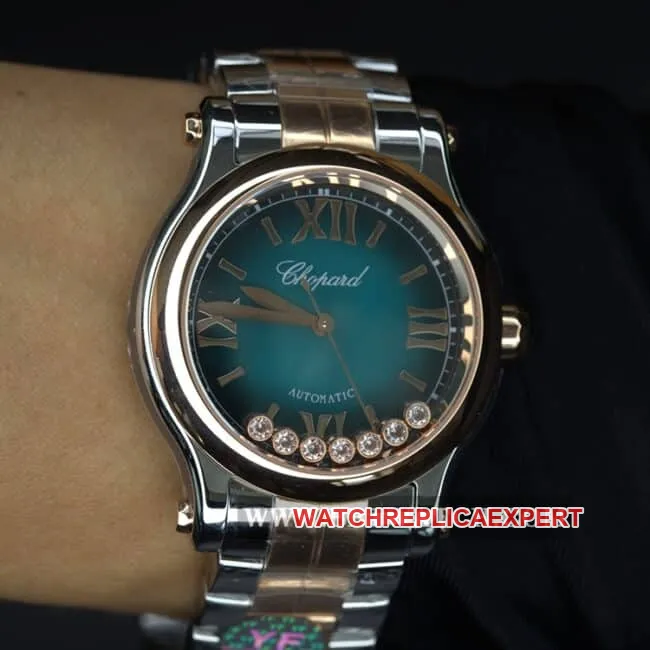 YF factory Chopardtop-tier watch ladies blue dial gold belt happy diamond automatic movementclasp picture