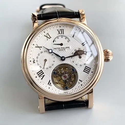 Patek Philippetop-tier watch automatic complex function series tourbillon men's black belt manual mechanical leather strap watch clasp picture