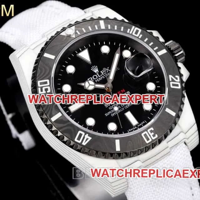 PPM factory Rolex Submariner top-tier replicablack dial carbon fiber 3135 white leather strap model front live photo