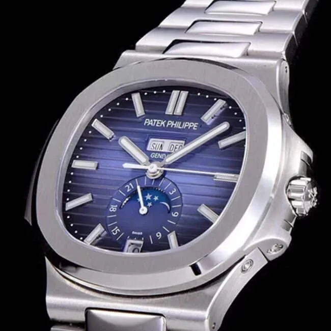 top-tier watch Patek Philippe men's blue dialsteel braceletNautilus annual calendar bowl watch 5726 series watch movement picture