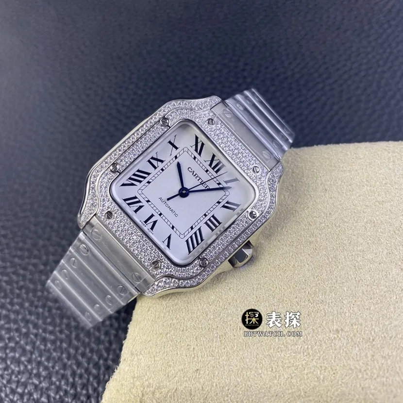 A8 factory Cartier Santos top-tier watch men's white dial diamond steel bracelet model pictures and prices overall live photos