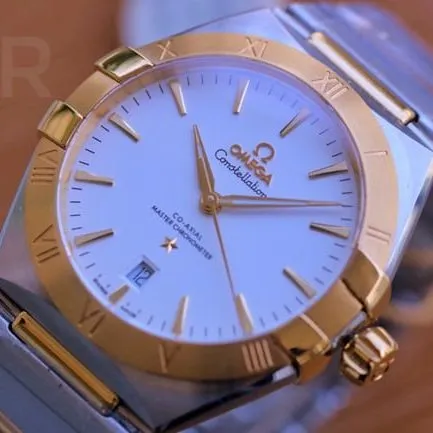 Top Omega Constellation fifth generation white dial silver steel strap men's wristwatch buckle image