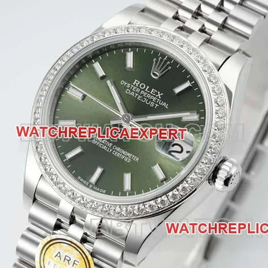 ARF FactoryRolex log super clonegreen dialdiamond bezel stick hour markers 31mm five grid link 278384front live photo