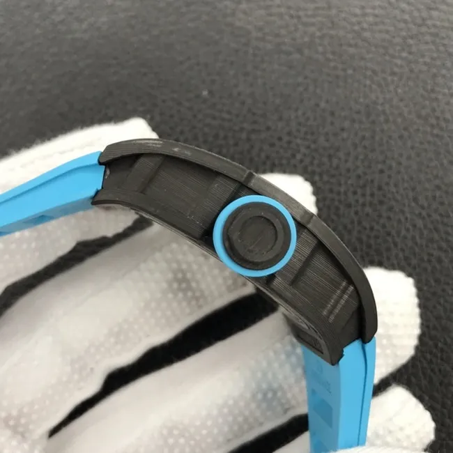 ZF Factorytop-tier watch Richard Mille global limited edition men's black dial blue rubber strap mechanical watch side view
