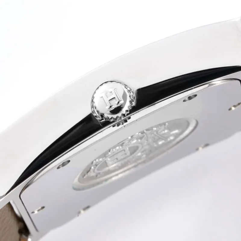 Hermès ladies' watchtop-tier replicaHeureH series quartz square fashion watch dark gray braceletwhite dial back cover picture