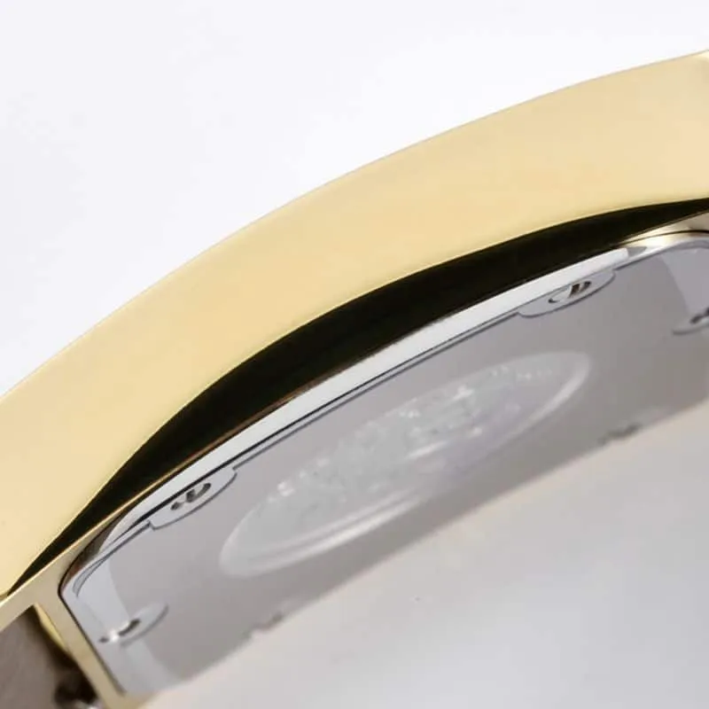 top-tiersuper cloneHermès ladies' watchHeureH series quartz square fashion watch brown braceletrose gold plate front view