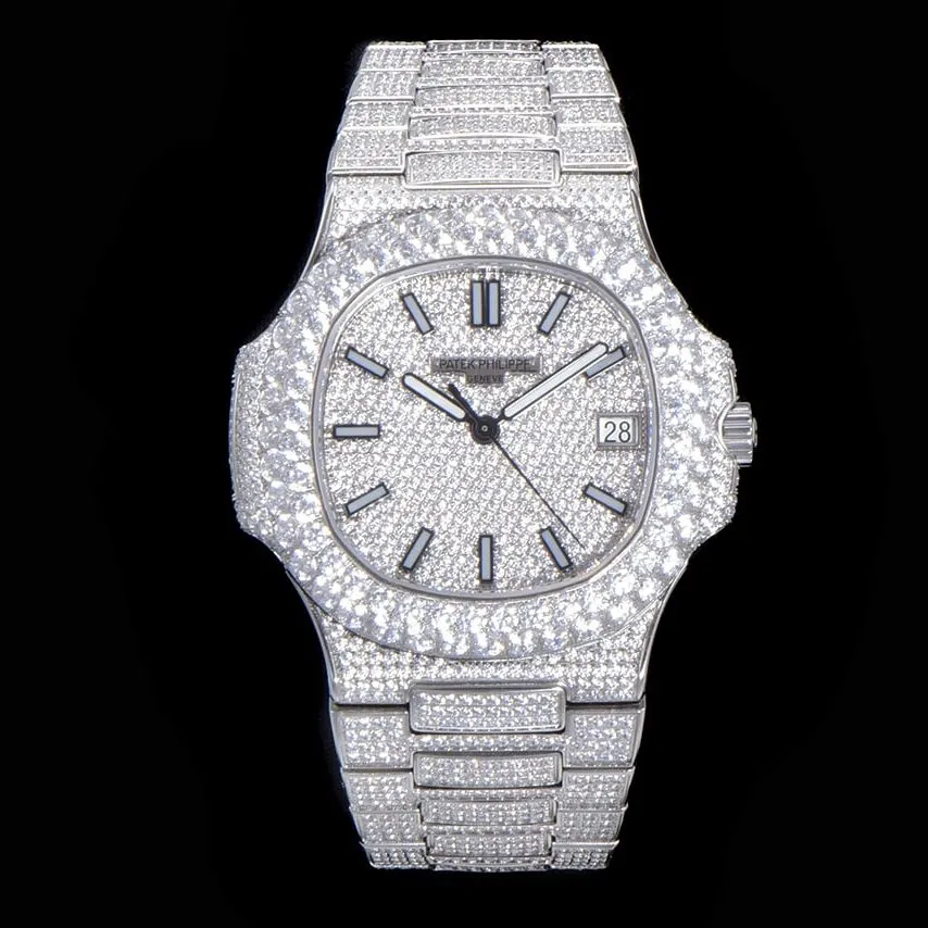 TW factory Patek Philippetop-tier watch men's white dialsteel braceletNautilus series mechanical detail shots