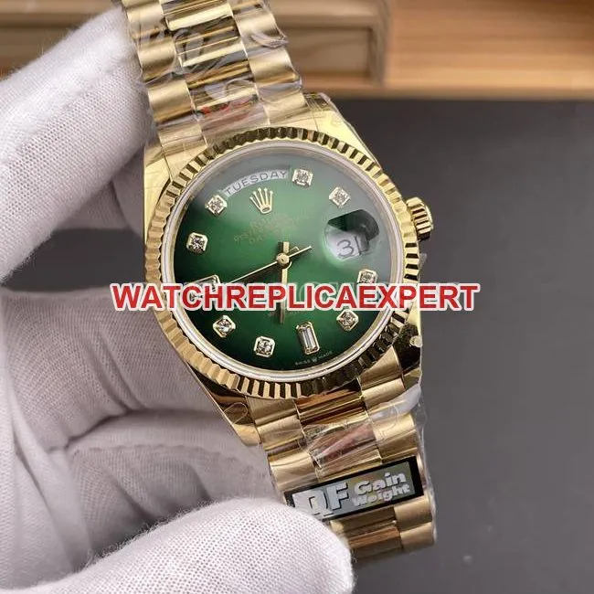 1:1replica watch QF factory Day-DateRolex smoked green dialyellow gold2836 mechanical 36mmfront live photo