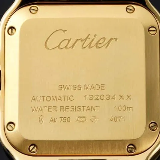 Cartiertop-tiersuper watch Santos series ladies steel braceletwhite dialdiamond gold watch back cover picture