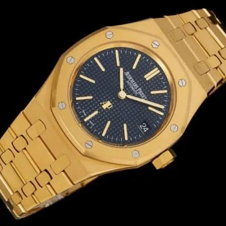 top-tier watch Audemars PiguetRoyal Oak15202 two-hand mechanical movement gold plate blue bottom men's watch front view