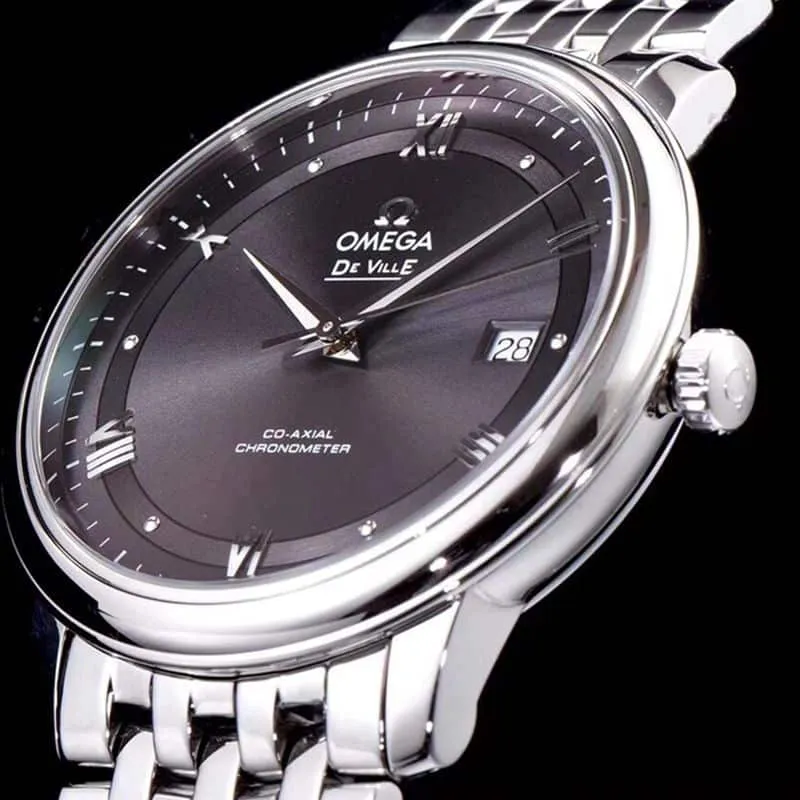 replicaOmega watch De Ville series men's mechanical ultra-thin watch temperament gray white steel front view
