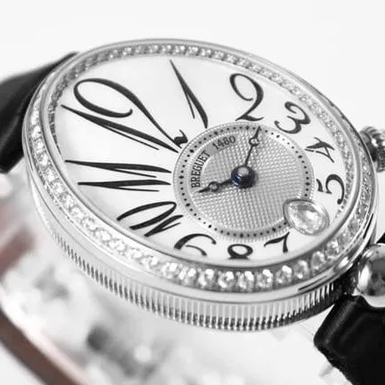 ZF Factory Breguet top-tier watch women's white dial black belt Queen of Naples leather strap watch front view