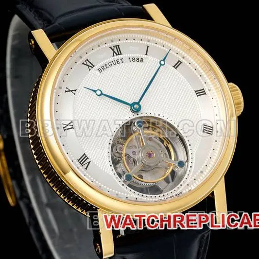 Breguet top-tier watch RMS factory classic silver white dialtourbillonyellow gold mechanical leather strap model front live photo