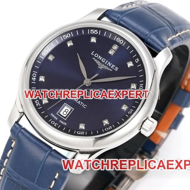 Longines watch XC factory famous craftsman blue dial diamond time mark L888 mechanical movementleather strap model side live photo