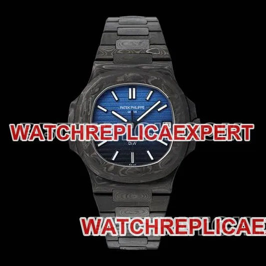 Patek Philippe watch DIW factory Nautilus blue black dial carbon fiber mechanical steel bracelet model 5711side live photo