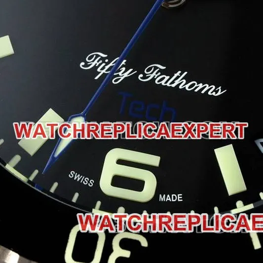 Blancpain watch fifty fathoms black dial blue needle titanium mechanical black rubber caseback live photo