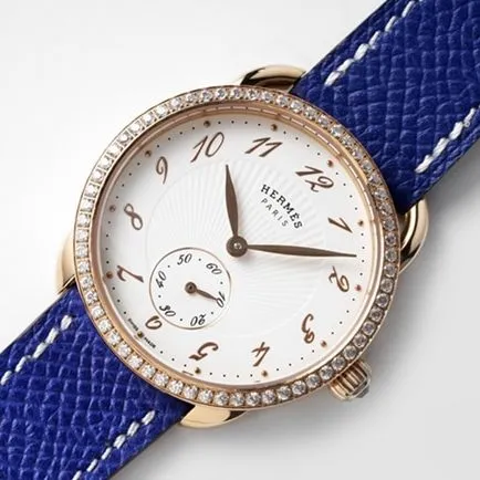 Top-tier Hermès women's white dial blue belt women's classic watch series leather strap watch back cover picture