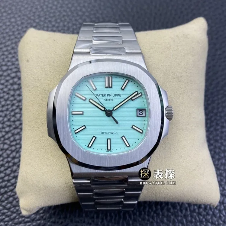3K FactoryPatek Philippe sporty and elegant Tiffany Nautilus1:1super watch men's Tiffany blue dialsteel bracelet picture and price caseback live photo