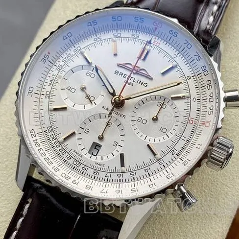 1:1replica watch BLS factory aviation chronographBreitling silver white dial brown leather strap model braceletlive photos