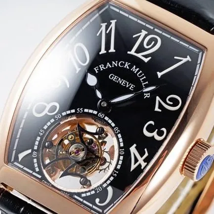 ABF factory top Frank Muller men's watches tourbillon men's black plate black belt manual winding mechanical belt front view