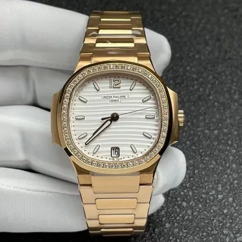 3K Factorytop-tier watch Patek Philippe women's white dialsteel braceletNautilus series automatic movement watch front view
