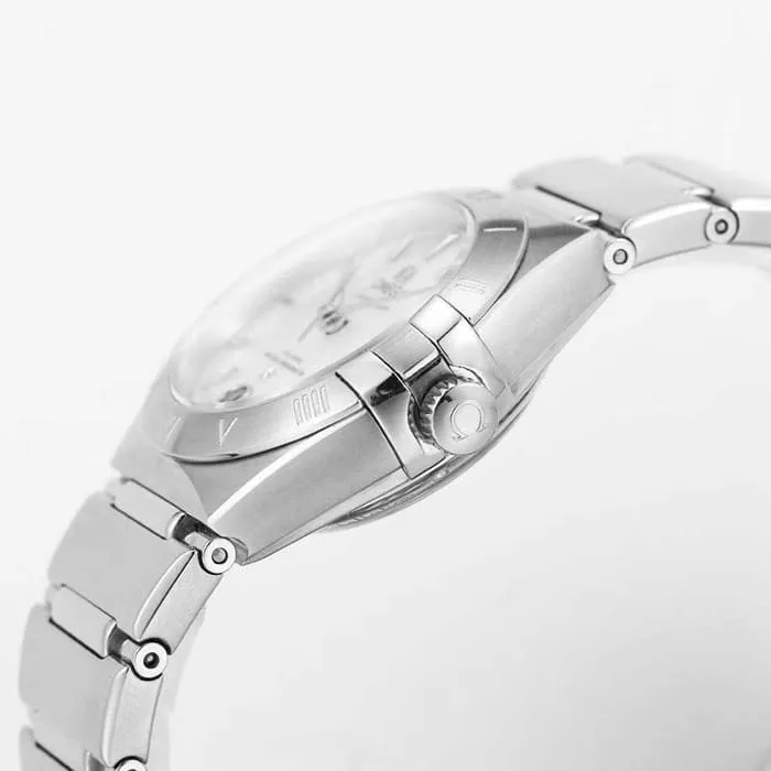 Top collectible watches Omega Women's White Plate Constellation Steel Strap Watch Front View