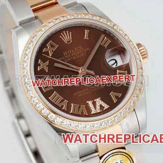 ARF FactoryRolex log top-tier 1:1super brown disk diamond bezel31mm gold three-lattice chain link278381caseback live photo