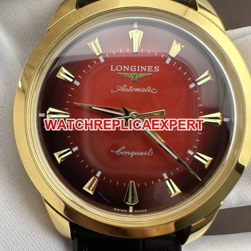 AF FactoryLongines Concas 1:1super gradient red plate yellow goldleather strap model clasplive photos