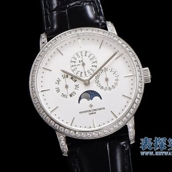 top-tiersuper cloneVacheron Constantin heritage series white steel perpetual calendar men's mechanical watch leather strap