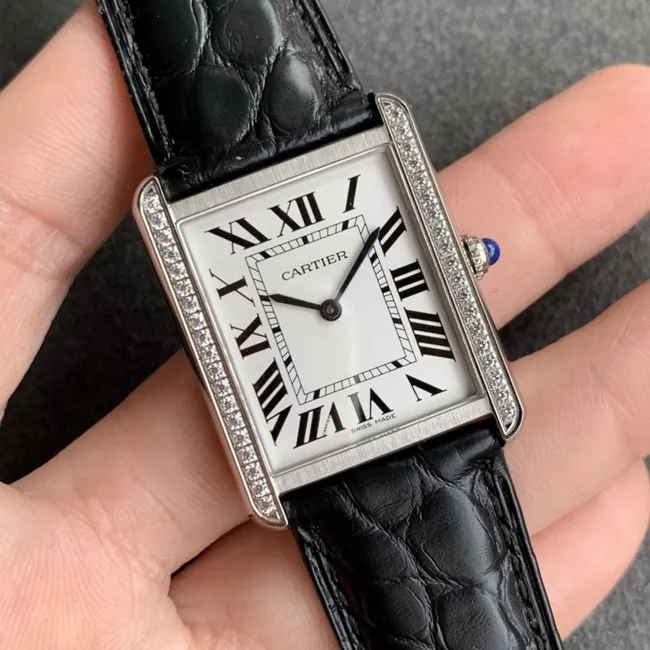 K11 factory Cartiertop-tier watch ladies tank series white dial black belt mechanical watch side view