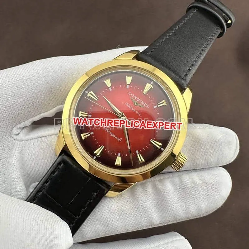 AF FactoryLongines Concas 1:1super gradient red plate yellow goldleather strap model clasplive photos